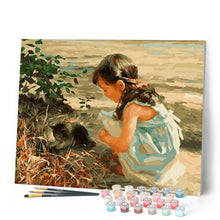Charger l'image dans la galerie, peinture par numéros | Fillette et son chaton | animaux, chats, Intermédiaire | FiguredArt
