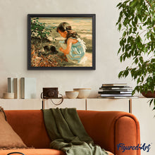 Charger l'image dans la galerie, peinture par numéros | Fillette et son chaton | animaux, chats, Intermédiaire | FiguredArt
