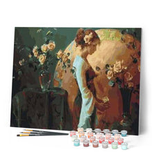 Charger l'image dans la galerie, peinture par numéros | Femme pensive et fleurs | fleurs, Intermédiaire | FiguredArt