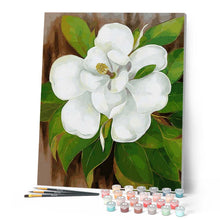 Charger l'image dans la galerie, peinture par numéros | Fleur blanche et feuilles vertes | Facile, fleurs | FiguredArt