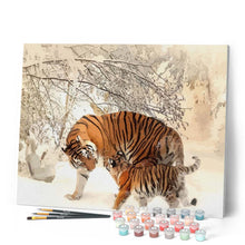 Charger l'image dans la galerie, peinture par numéros | Tigres sous la neige | animaux, Intermédiaire, tigres | FiguredArt