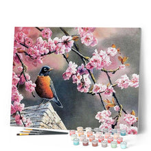 Charger l'image dans la galerie, peinture par numéros | Rougegorge au Printemps | animaux, fleurs, intermédiaire | FiguredArt