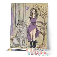 Charger l'image dans la galerie, peinture par numéros | Femme Sexy et son Loup | animaux, Intermédiaire, loups, portrait | FiguredArt