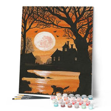 Charger l'image dans la galerie, peinture par numéros | Grand Lune et petit Chat | animaux, chats, Intermédiaire, paysages | FiguredArt
