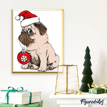 Charger l'image dans la galerie, peinture par numéros | Chien et boule de Noel | animaux, chiens, Facile, Noël | FiguredArt