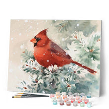 Charger l'image dans la galerie, peinture par numéros | Oiseau rouge sous la Neige | animaux, Intermédiaire, oiseaux | FiguredArt