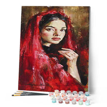 Charger l'image dans la galerie, peinture par numéros | Femme Voile Rouge | Complexe, portrait | FiguredArt