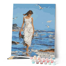 Charger l'image dans la galerie, peinture par numéros | Femme marchant au bord de Mer | Facile, paysages, romantique | FiguredArt