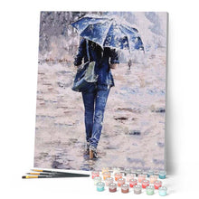 Charger l'image dans la galerie, peinture par numéros | Femme en bleu sous un Parapluie | intermédiaire, romantique | FiguredArt