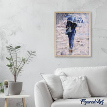 Charger l'image dans la galerie, peinture par numéros | Femme en bleu sous un Parapluie | intermédiaire, romantique | FiguredArt