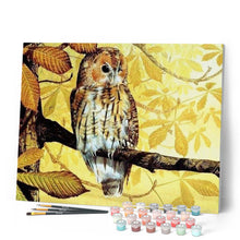 Charger l'image dans la galerie, peinture par numéros | Jolie Chouette et paysage doré | animaux, chouettes et hiboux, intermédiaire | FiguredArt