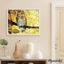 Charger l'image dans la galerie, peinture par numéros | Jolie Chouette et paysage doré | animaux, chouettes et hiboux, intermédiaire | FiguredArt