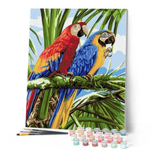 Charger l'image dans la galerie, peinture par numéros | Perroquets sous les tropiques | animaux, facile, france, oiseaux, perroquets | FiguredArt