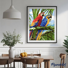 Charger l'image dans la galerie, peinture par numéros | Perroquets sous les tropiques | animaux, facile, france, oiseaux, perroquets | FiguredArt