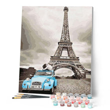 Charger l'image dans la galerie, peinture par numéros | 2 CV bleue et Tour Eiffel | intermédiaire, ville | FiguredArt
