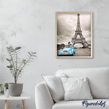 Charger l'image dans la galerie, peinture par numéros | 2 CV bleue et Tour Eiffel | intermédiaire, ville | FiguredArt