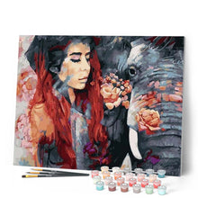 Charger l'image dans la galerie, peinture par numéros | Complicité Femme et Eléphant | animaux, complexe, portrait, éléphants | FiguredArt