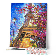 Charger l'image dans la galerie, peinture par numéros | Tour Eiffel et arbre au Printemps | complexe, nouveautés, romantique, ville | FiguredArt
