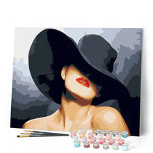 Charger l'image dans la galerie, peinture par numéros | Femme au chapeau noir | facile, nouveautés, portrait, romantique | FiguredArt