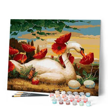 Charger l'image dans la galerie, peinture par numéros | Cygne et Coquelicots | animaux, cignes, facile, fleurs, oiseaux | FiguredArt