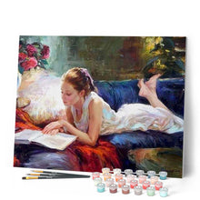 Charger l'image dans la galerie, peinture par numéros | Jeune Femme lisant | facile, nouveautés, romantique | FiguredArt