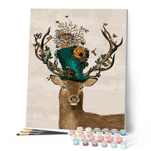 Charger l'image dans la galerie, peinture par numéros | Cerf et son Chapeau | animaux, facile, rennes et biches | FiguredArt