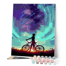 Charger l'image dans la galerie, peinture par numéros | A Vélo sous un ciel menaçant | abstrait, facile, nouveautés, paysages | FiguredArt