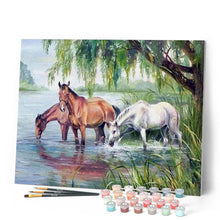 Charger l'image dans la galerie, peinture par numéros | Trois Chevaux se désaltérant | animaux, chevaux, complexe, nouveautés | FiguredArt