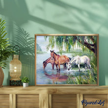 Charger l'image dans la galerie, peinture par numéros | Trois Chevaux se désaltérant | animaux, chevaux, complexe, nouveautés | FiguredArt