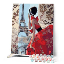 Charger l'image dans la galerie, peinture par numéros | Belle Femme et Tour Eiffel | facile, france, ville | FiguredArt