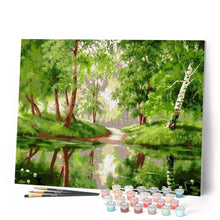 Charger l'image dans la galerie, peinture par numéros | Arbres se reflettant dans l’Eau | arbres, complexe, paysages | FiguredArt