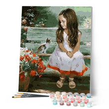 Charger l'image dans la galerie, peinture par numéros | Petite Fille et son Chat | animaux, chats, complexe, fleurs, portrait | FiguredArt