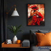 Charger l'image dans la galerie, peinture par numéros | Femme en Robe et Chapeau rouges | complexe, romantique | FiguredArt