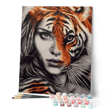 Charger l'image dans la galerie, peinture par numéros | La Femme Tigre | animaux, intermédiaire, portrait, tigres | FiguredArt