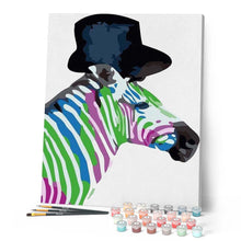 Charger l'image dans la galerie, peinture par numéros | Zèbre au chapeau | animaux, facile, Pop Art, zèbres | FiguredArt