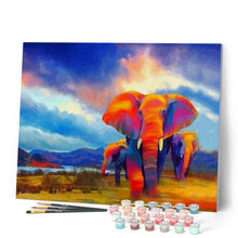 Charger l'image dans la galerie, peinture par numéros | Eléphants en balade 2 | animaux, complexe, éléphants | FiguredArt