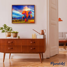 Charger l'image dans la galerie, peinture par numéros | Eléphants en balade 2 | animaux, complexe, éléphants | FiguredArt
