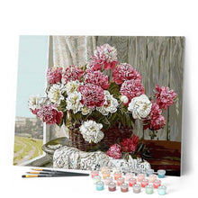 Charger l'image dans la galerie, peinture par numéros | Pivoines roses et blanches | complexe, fleurs | FiguredArt