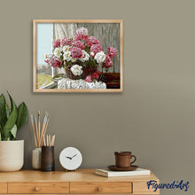 Charger l'image dans la galerie, peinture par numéros | Pivoines roses et blanches | complexe, fleurs | FiguredArt