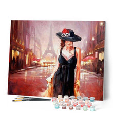 Charger l'image dans la galerie, peinture par numéros | Femme dans les rues de Paris | complexe, romantique, ville | FiguredArt