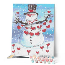 Charger l'image dans la galerie, peinture par numéros | Bonhomme de Neige et Coeurs rouges | intermédiaire, Noël | FiguredArt
