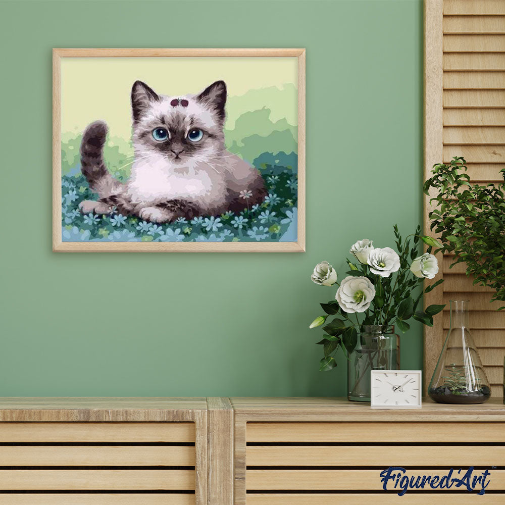 Un petit chaton　【油絵】 Peinture par numéros - Petit Chaton dans les Fleurs – Figured'Art