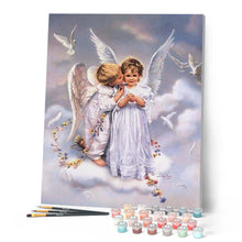 Charger l'image dans la galerie, peinture par numéros | Deux anges et Colombes | animaux, complexe, oiseaux, religion | FiguredArt