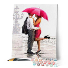 Charger l'image dans la galerie, peinture par numéros | Homme et femme avec parapluie rouge | intermédiaire, romantique | FiguredArt