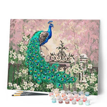 Charger l'image dans la galerie, peinture par numéros | Paon et Fleurs Blanches | animaux, complexe, paons | FiguredArt