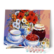 Charger l'image dans la galerie, peinture par numéros | Framboises et Confiture | cuisine, fleurs, intermédiaire | FiguredArt