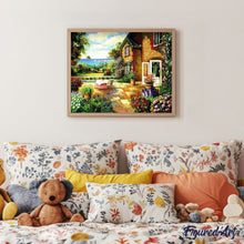 Charger l'image dans la galerie, peinture par numéros | Sur la Terrasse de maison en bord de mer | complexe, fleurs, paysages | FiguredArt
