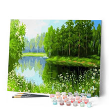 Charger l'image dans la galerie, peinture par numéros | Arbres se reflétant dans l’Eau | arbres, complexe, paysages | FiguredArt