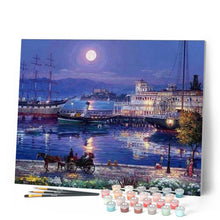 Charger l'image dans la galerie, peinture par numéros | Port et pleine Lune | bateaux, complexe, paysages, ville | FiguredArt