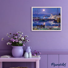 Charger l'image dans la galerie, peinture par numéros | Port et pleine Lune | bateaux, complexe, paysages, ville | FiguredArt